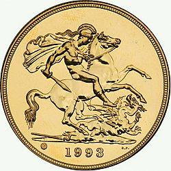 Large Reverse for Five Pounds 1993 coin