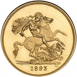 Large Reverse for Five Pounds 1893 coin