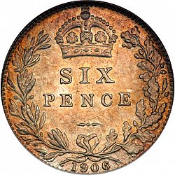 Large Reverse for Sixpence 1906 coin