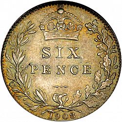 Large Reverse for Sixpence 1908 coin