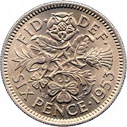 Large Reverse for Sixpence 1953 coin