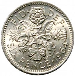 Large Reverse for Sixpence 1964 coin
