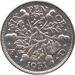 Large Reverse for Sixpence 1931 coin