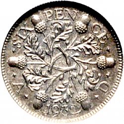 Large Reverse for Sixpence 1932 coin