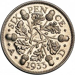 Large Reverse for Sixpence 1933 coin