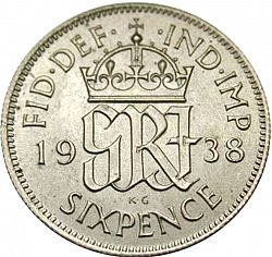 Large Reverse for Sixpence 1938 coin