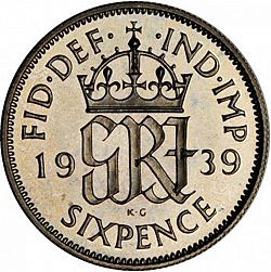 Large Reverse for Sixpence 1939 coin