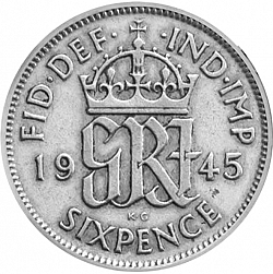 Large Reverse for Sixpence 1945 coin