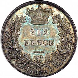 Large Reverse for Sixpence 1838 coin