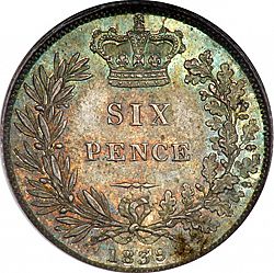 Large Reverse for Sixpence 1839 coin