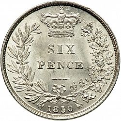 Large Reverse for Sixpence 1850 coin