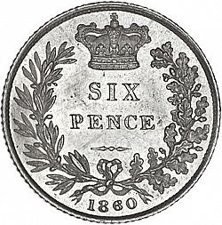 Large Reverse for Sixpence 1860 coin