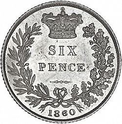 Large Reverse for Sixpence 1860 coin