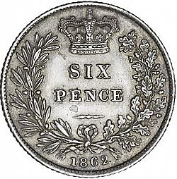Large Reverse for Sixpence 1862 coin