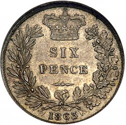 Large Reverse for Sixpence 1863 coin