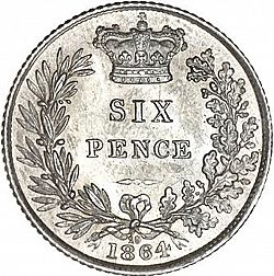 Large Reverse for Sixpence 1864 coin