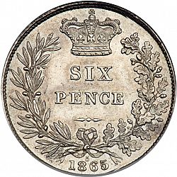 Large Reverse for Sixpence 1865 coin
