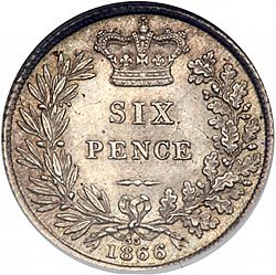 Large Reverse for Sixpence 1866 coin