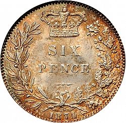 Large Reverse for Sixpence 1874 coin