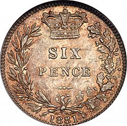 Large Reverse for Sixpence 1881 coin