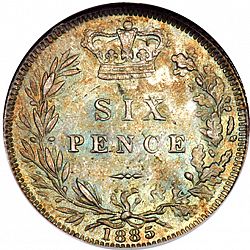Large Reverse for Sixpence 1885 coin