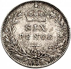 Large Reverse for Sixpence 1889 coin