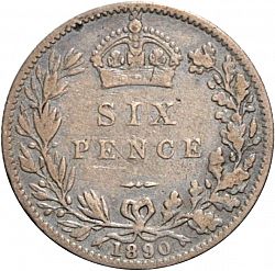 Large Reverse for Sixpence 1890 coin
