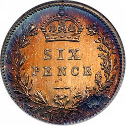 Large Reverse for Sixpence 1893 coin