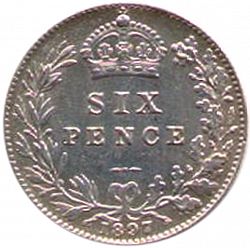 Large Reverse for Sixpence 1897 coin