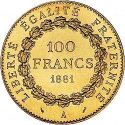 Large Reverse for 100 Francs 1881 coin