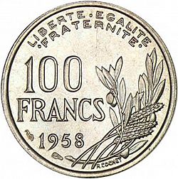 Large Reverse for 100 Francs 1958 coin