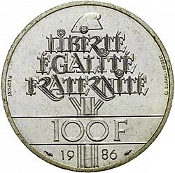 Large Reverse for 100 Francs 1986 coin