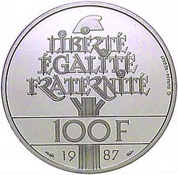 Large Reverse for 100 Francs 1987 coin