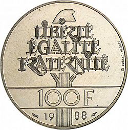 Large Reverse for 100 Francs 1988 coin