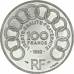 Large Reverse for 100 Francs 1992 coin