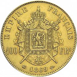 Large Reverse for 100 Francs 1869 coin
