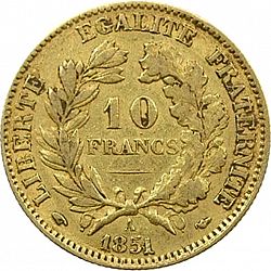 Large Reverse for 10 Francs 1851 coin