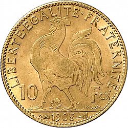Large Reverse for 10 Francs 1905 coin