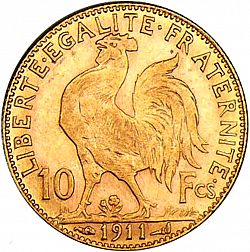 Large Reverse for 10 Francs 1911 coin