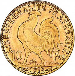 Large Reverse for 10 Francs 1912 coin