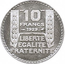 Large Reverse for 10 Francs 1929 coin