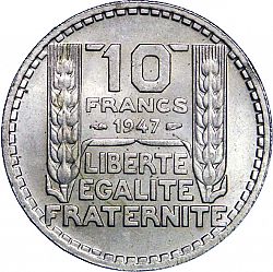 Large Reverse for 10 Francs 1947 coin