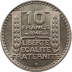 Large Reverse for 10 Francs 1948 coin