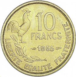 Large Reverse for 10 Francs 1955 coin