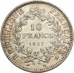 Large Reverse for 10 Francs 1967 coin