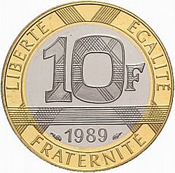Large Reverse for 10 Francs 1989 coin