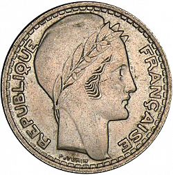 Large Obverse for 10 Francs 1946 coin
