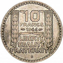 Large Reverse for 10 Francs 1946 coin