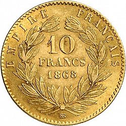 Large Reverse for 10 Francs 1868 coin