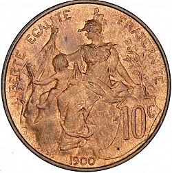 Large Reverse for 10 Centimes 1900 coin